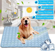 Dog lying on a cooling pad 