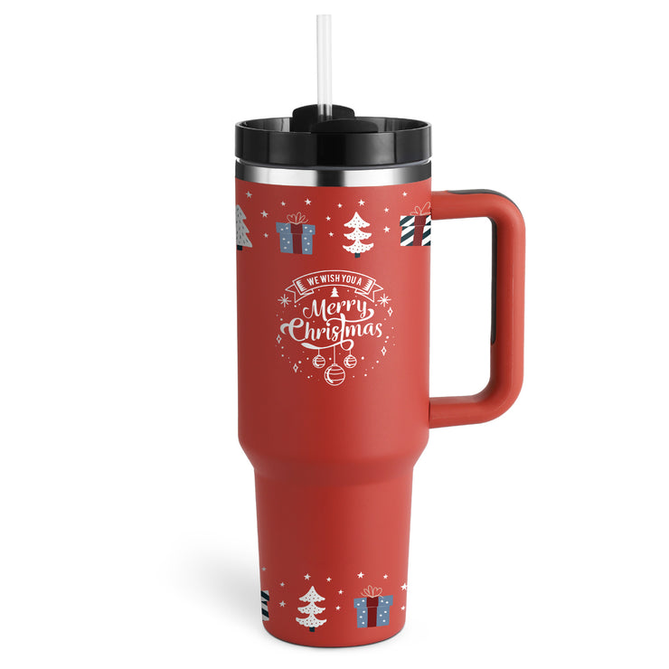 40oz Insulated Tumbler with Handle & Straw – Stainless Steel Vacuum Coffee Mug with Lid, Spill Proof Travel Cup for Hot & Cold Drinks