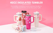 40oz stainless steel insulated tumbler with handle and straw