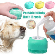 Silicone dog bath brush with shampoo dispenser