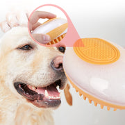 Pet enjoying bath with silicone dog cat cleaning brush