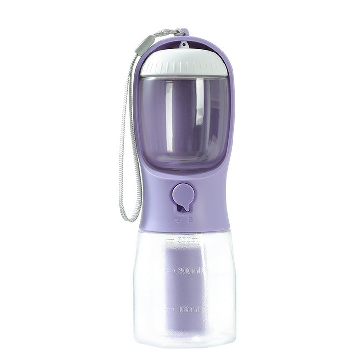 3-in-1 dog water bottle with food container and waste bag holder