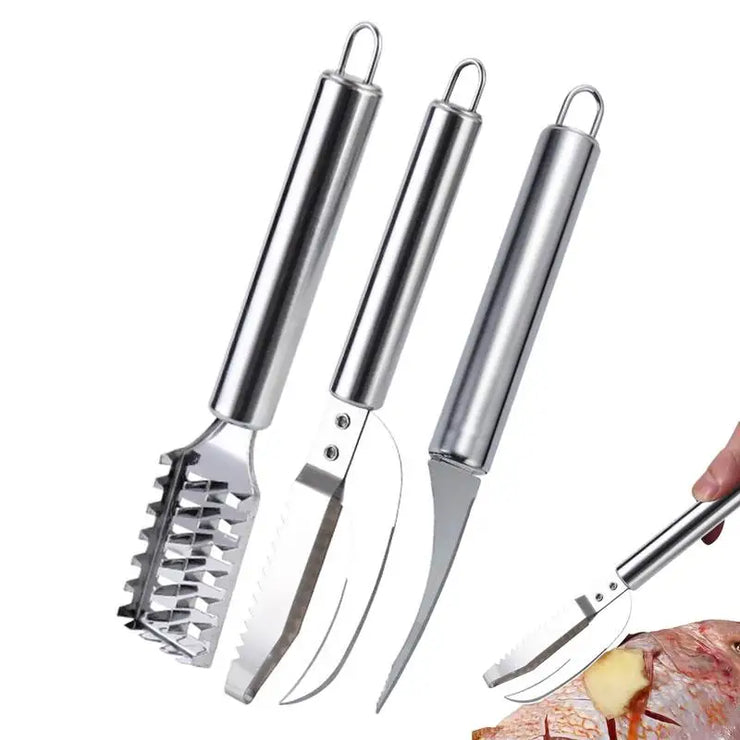 3pcs stainless steel fish scale scraper set with shrimp cleaner