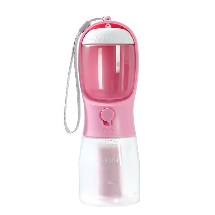 3-in-1 dog water bottle with food container and waste bag holder