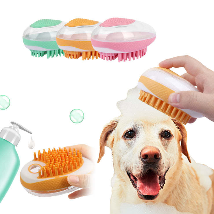 Pet enjoying bath with silicone dog cat cleaning brush
