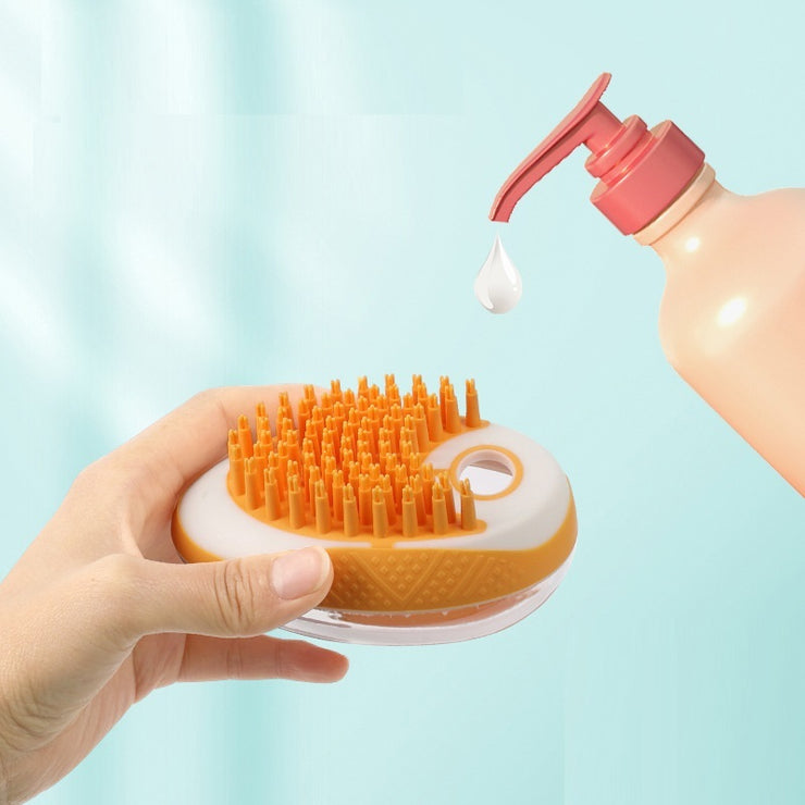 Shampoo-saving pet bath brush with foam reservoir
