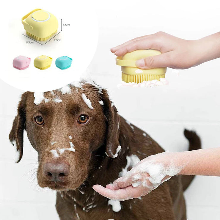 Dog grooming brush with shampoo holder