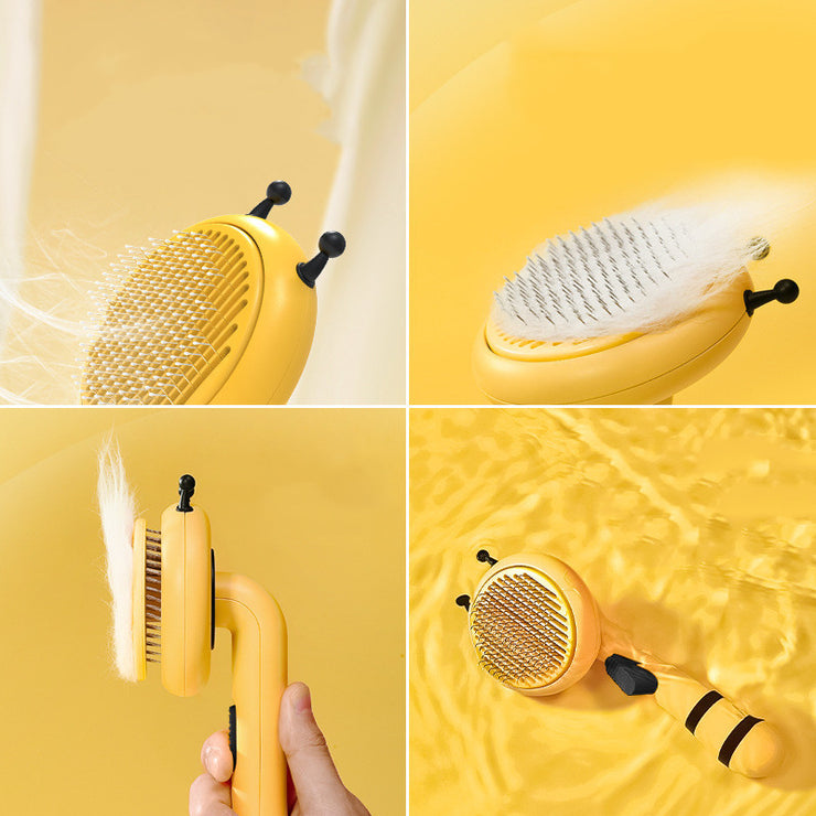Pet hair removal comb with one-click cleaning button