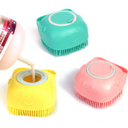Silicone dog bath brush with shampoo dispenser