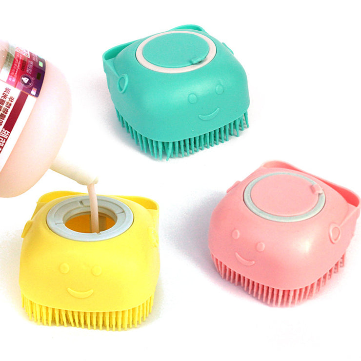 Silicone dog bath brush with shampoo dispenser
