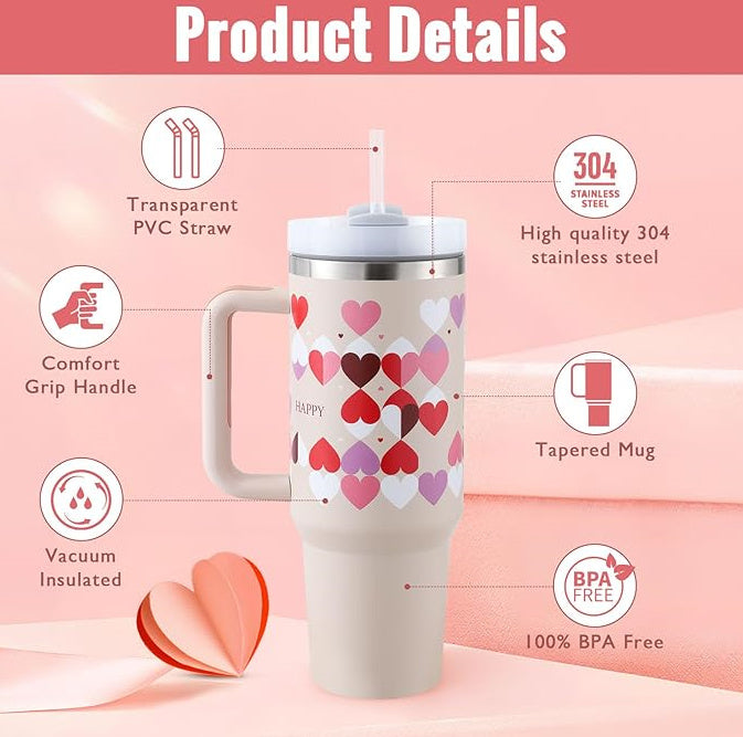Durable stainless steel 40oz water cup with straw and handle