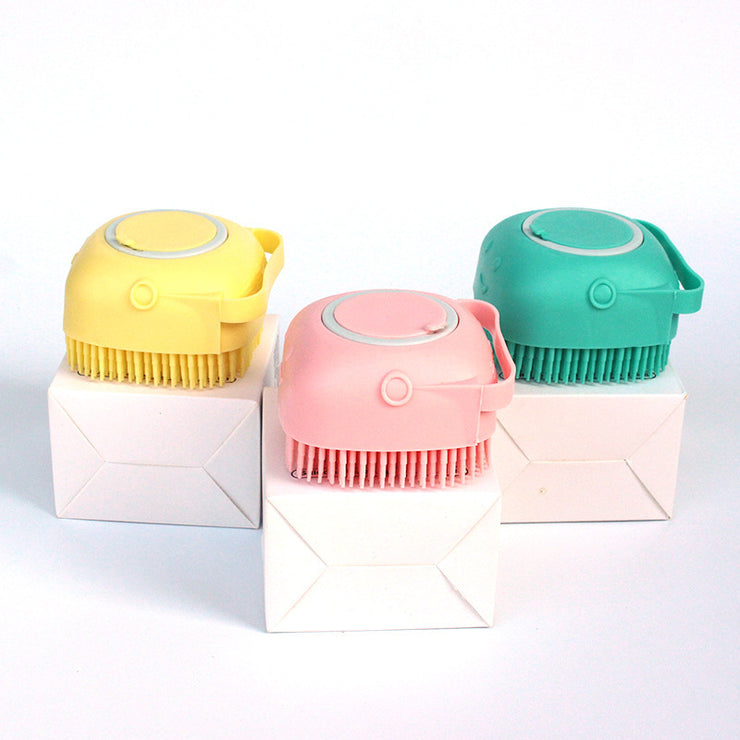 Silicone dog bath brush with shampoo dispenser